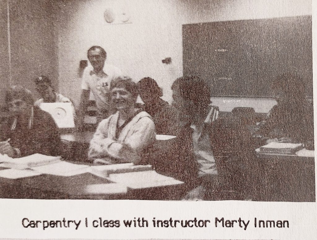 A capture from ABC SEMI 1985 newsletter with Carpentry I students being taught by Marty Inman